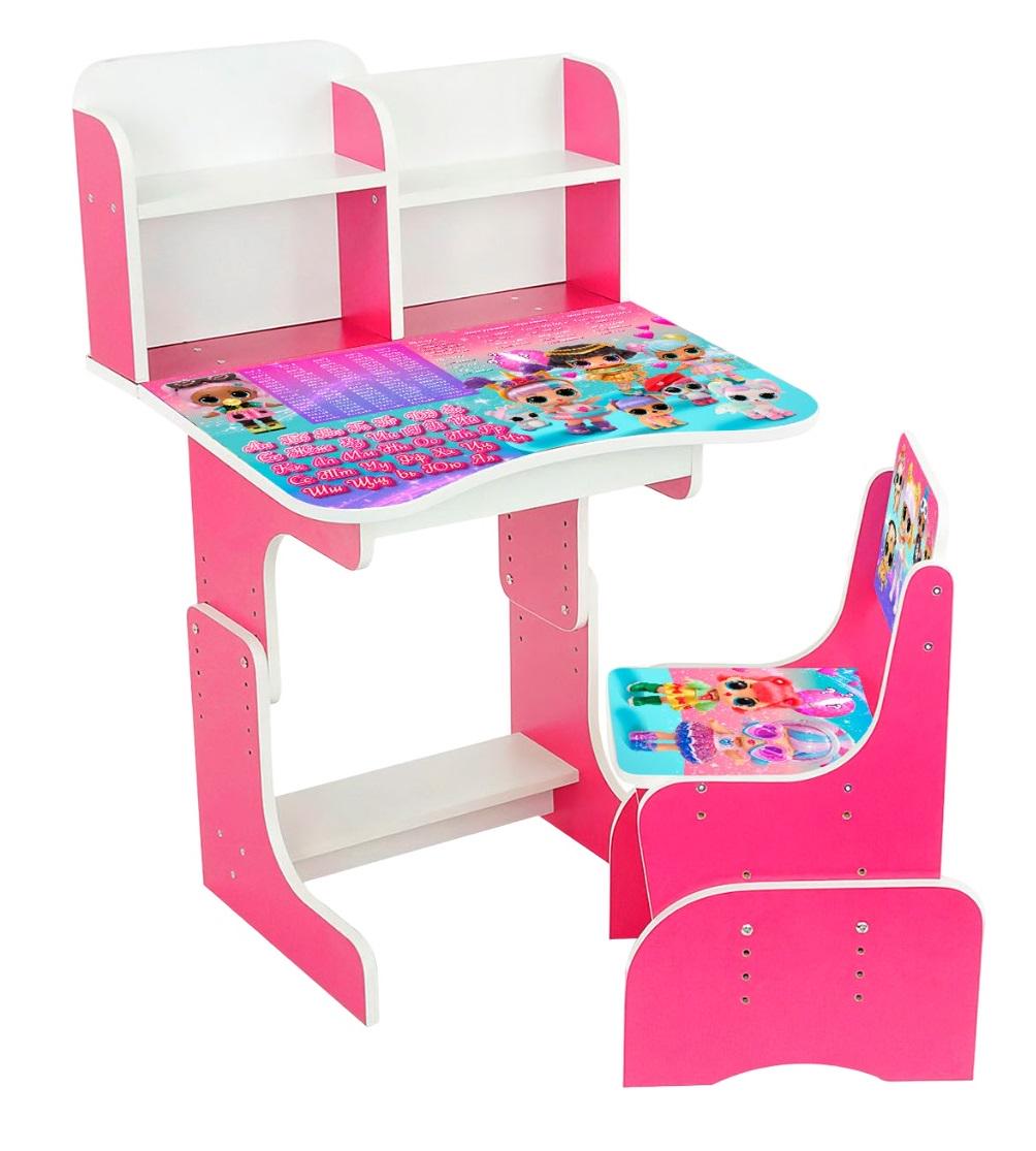 Парта школьная Куклы ЛДСП 1 стул с пеналом Crimson 70х45 см (154832)