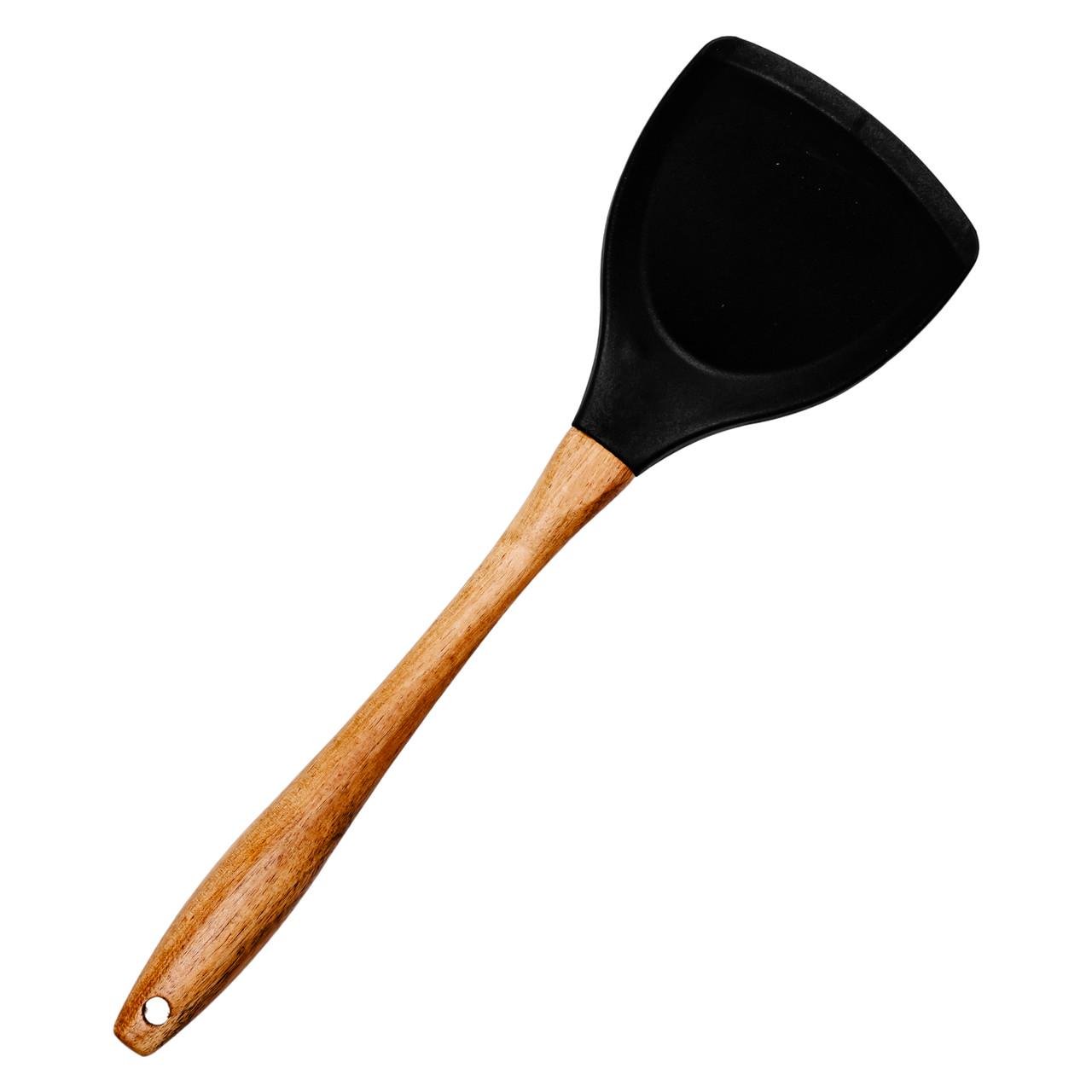 Лопатка силиконовая кухонная для сковороды с деревянной ручкой 33,5 см (HP-8-55) Лопатка силиконовая кухонная для сковороды с деревянной ручкой 33,5 см (HP-8-55)
