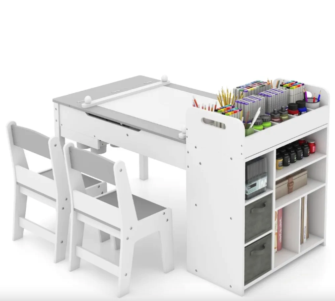 Детский набор Costway Fantastik 3в1 стол/2 стулья/мольберт Белый (4797)