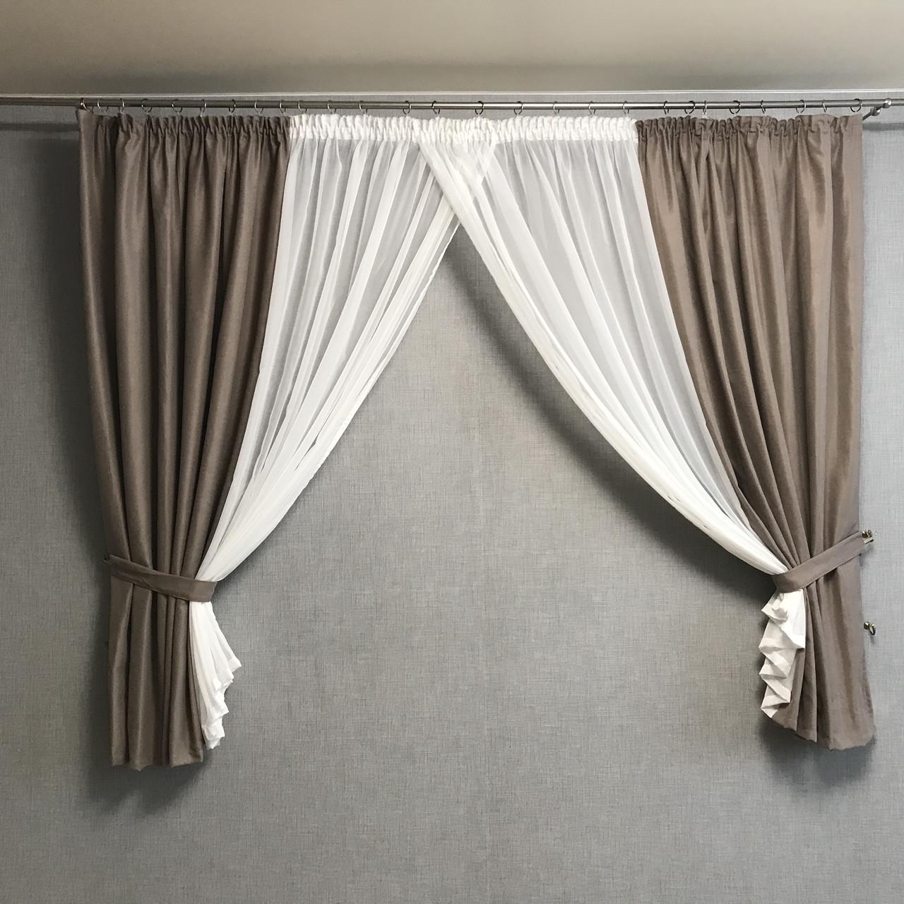 Фіранка з мікровелюру та шифону ALBO 400x180 см Кавовий (KU-PK-341)