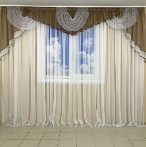 Ламбрекен в гостиную/спальню шифон 3-3,5м Коричневый (101)