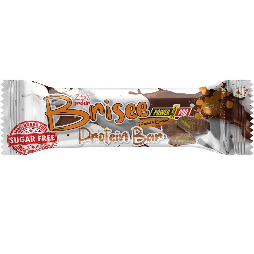 Протеїнові батончики Power Pro 25% Brisee Protein Bar Sugar Free з арахісом і карамеллю 55 г 20 шт. (1817691102) - фото 1