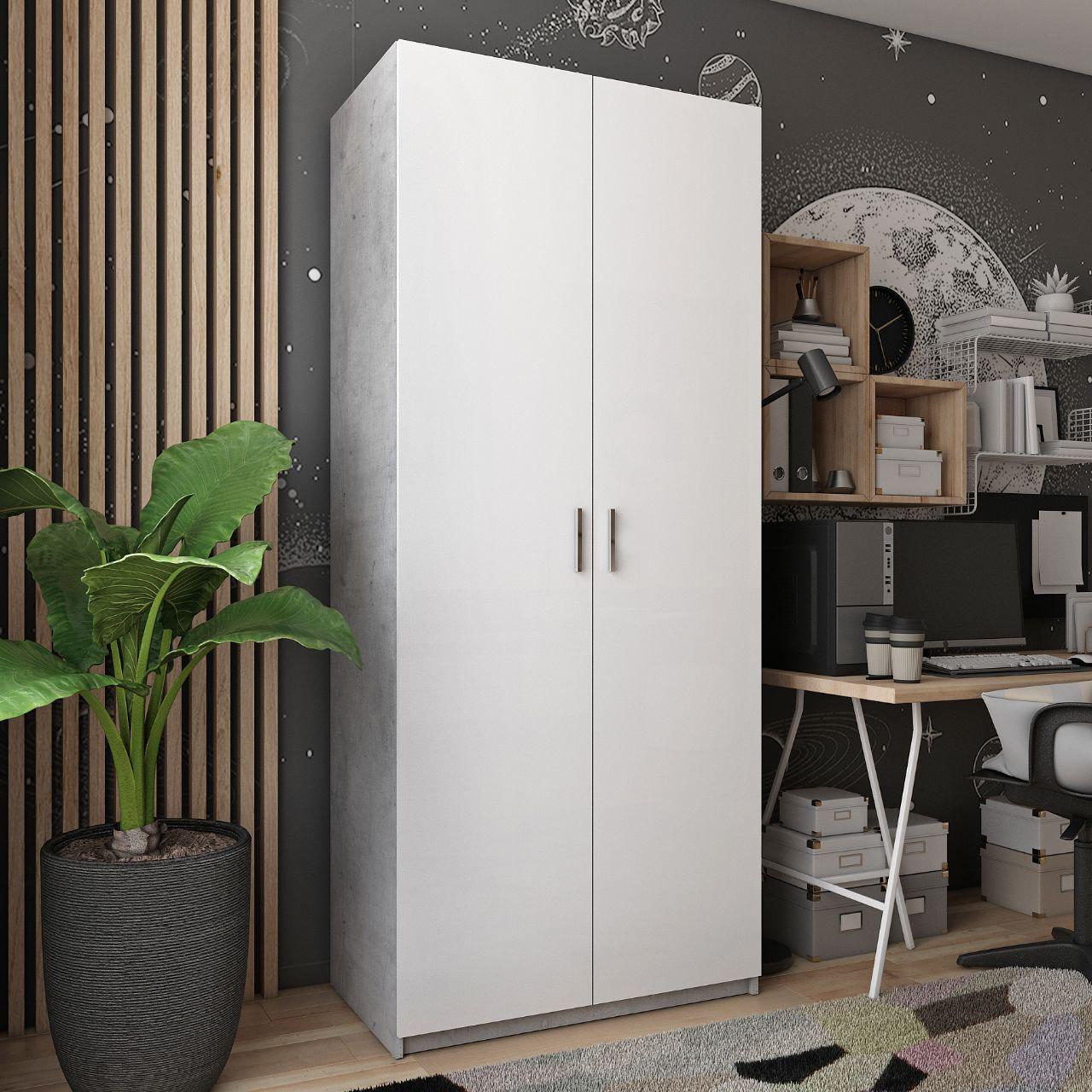 Шкаф для одежды Doros Кен 2 ДСП 90х52х210 см Бетон/Белый (80737020)