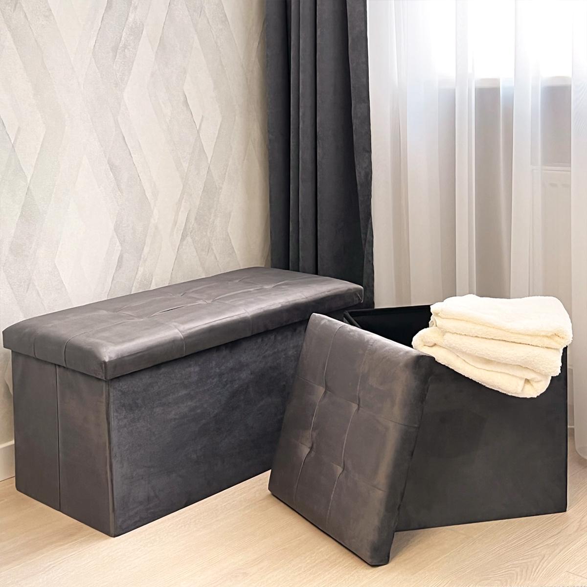 Пуф для зберігання велюровий MVM TH-05 Сірий (TH-05 GRAY) - фото 4