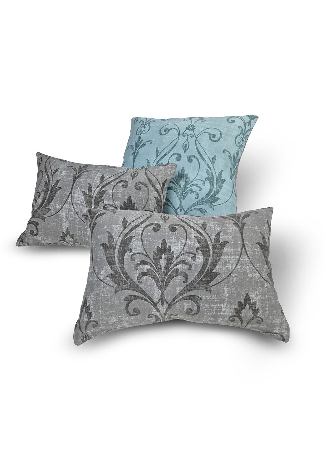 Комплект декоративных подушек Firanka Damask 44х30 см 2 шт. 43х43 см 1 шт. Серый/Бирюзовый (п_0815)