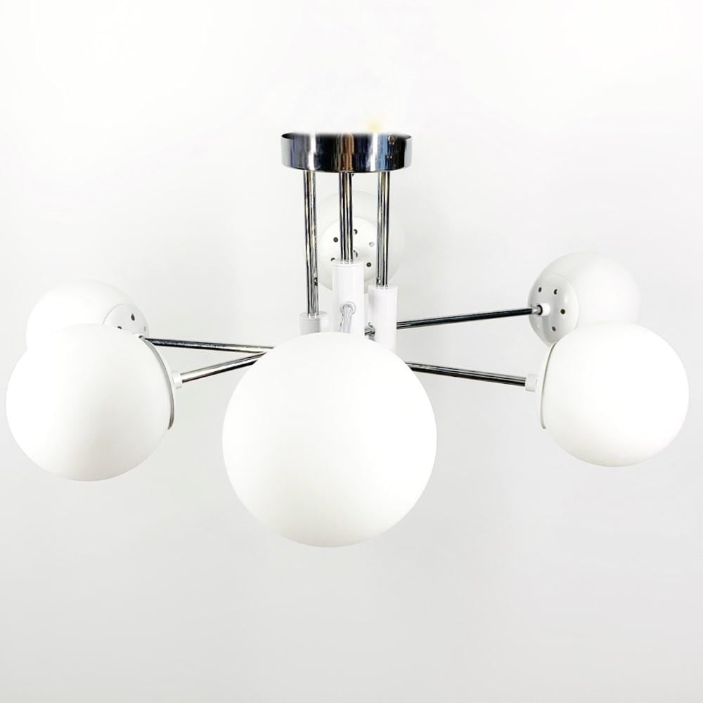 Люстра с белой фурнитурой на 6 белых плафонов Ø 70 см Хром (51797/6 CH+WT+WT)