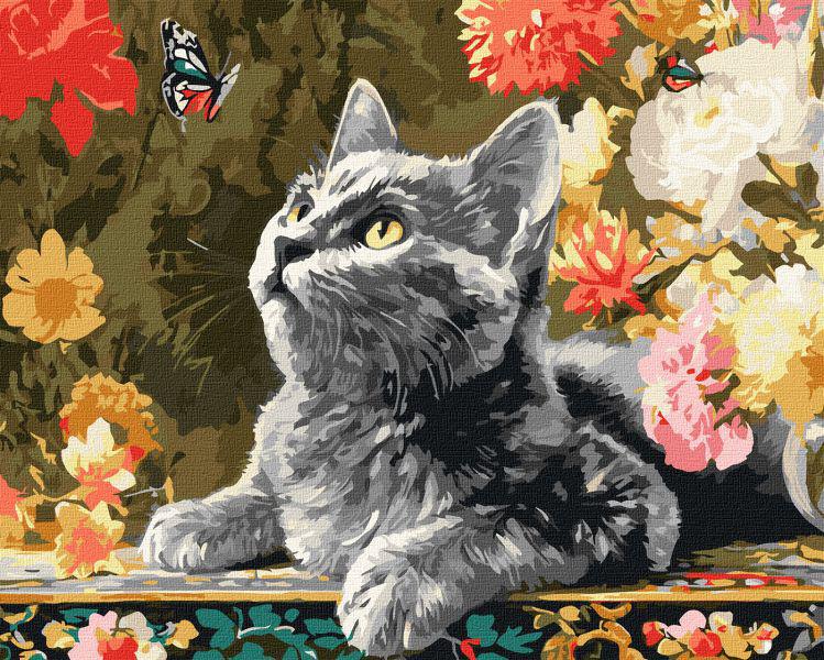 Картина за номерами Ideyka Кошеня та метелики 40x50 см (Id-KHO6818)