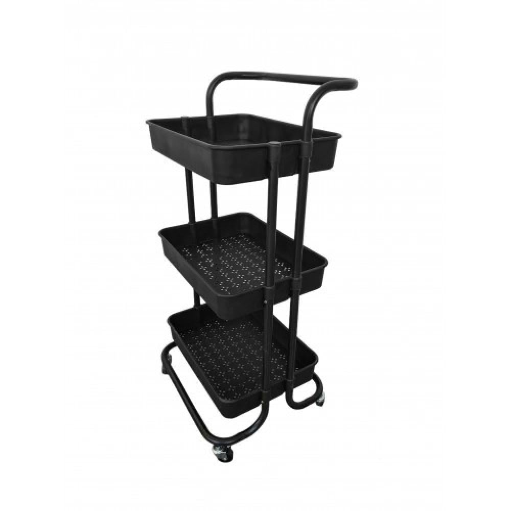 Стеллаж-этажерка Bonro B-023 P металлический с тремя полками на колесах Черный (132-76-42400117)