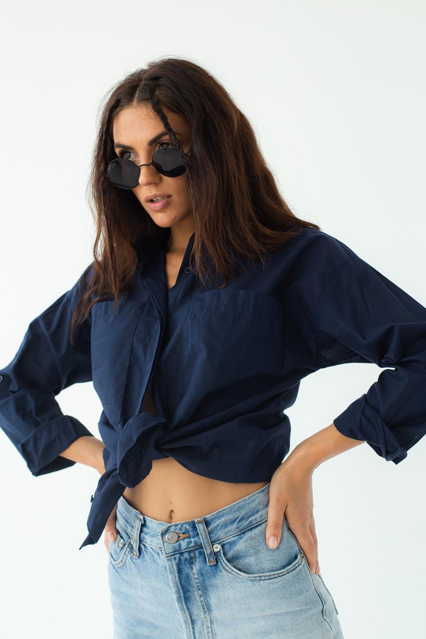 Рубашка хлопковая QU STYLE M Темно-синий (9498783) - фото 4