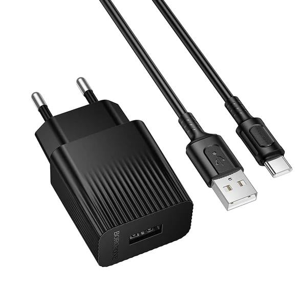 Зарядний пристрій мережевий Borofone BAS71A Source 10,5W USB-A з кабелем USB Type-C 1 м Black (6941991122613)