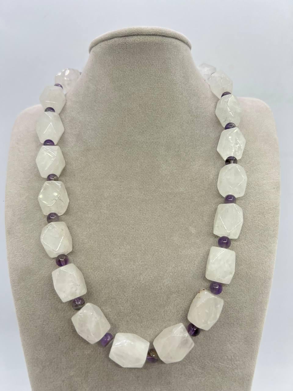Бусы кварц и аметист 45 см Прозрачный (12061)