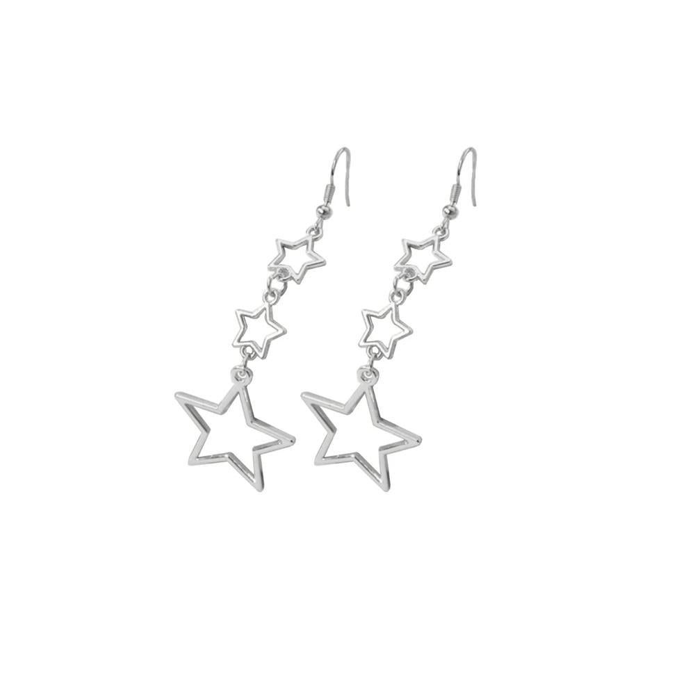 Серьги-подвески длинные Звезды 2 шт. Серебристый (3000004287)