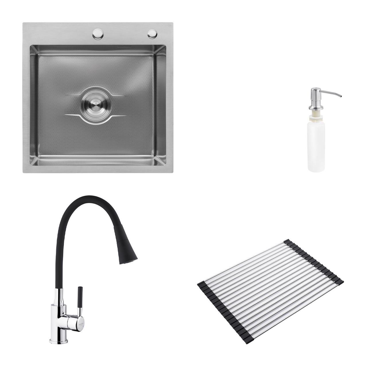 Комплект кухонная мойка Kroner Derby-5050HM Brush/сушка для посуды Kroner Matte-SCH4333-2/смеситель (2739014415)