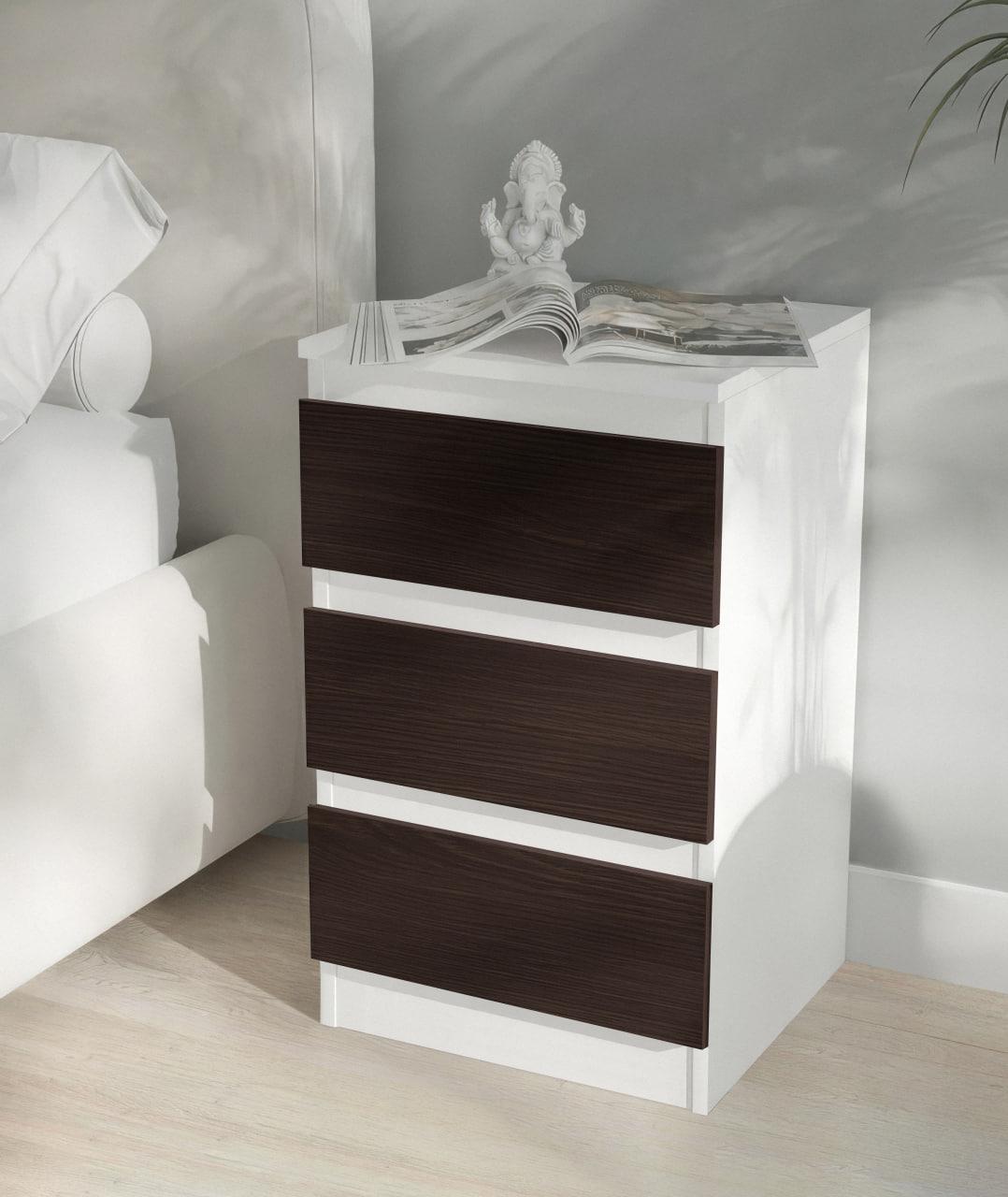 Тумба прикроватная на 3 ящика FT-216 400x398x758 мм Белый/Венге Магия