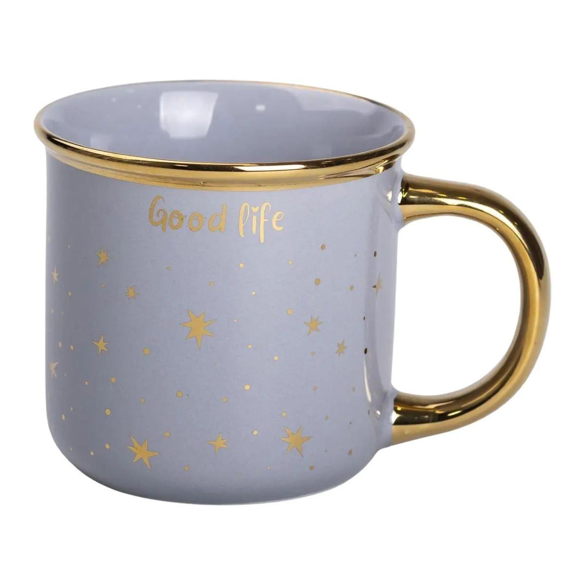 Чашка фарфоровая с золотым ободком и позолоченной ручкой Good life 320 мл Серый (RX-N231506G)