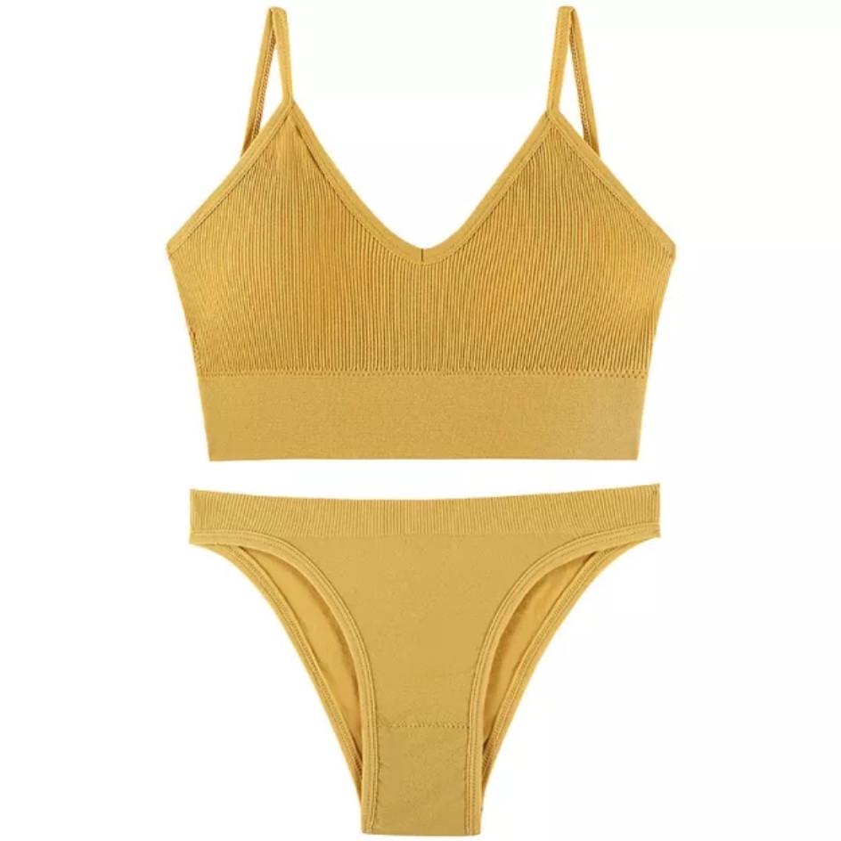 Комплект нижнего белья в рубчик S/M Желтый (1717668661) - фото 2 Комплект нижнего белья в рубчик S/M Желтый (1717668661) - фото 2