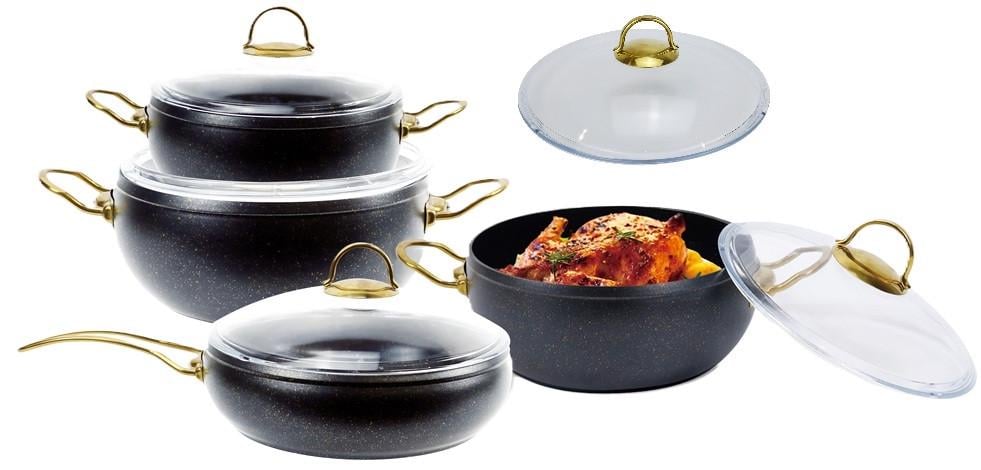 Набір посуду Edenberg 8 предметів з мармуровим антипригарним покриттям Коричневий (EB-12946) - фото 2 Набір посуду Edenberg 8 предметів з мармуровим антипригарним покриттям Коричневий (EB-12946) - фото 2