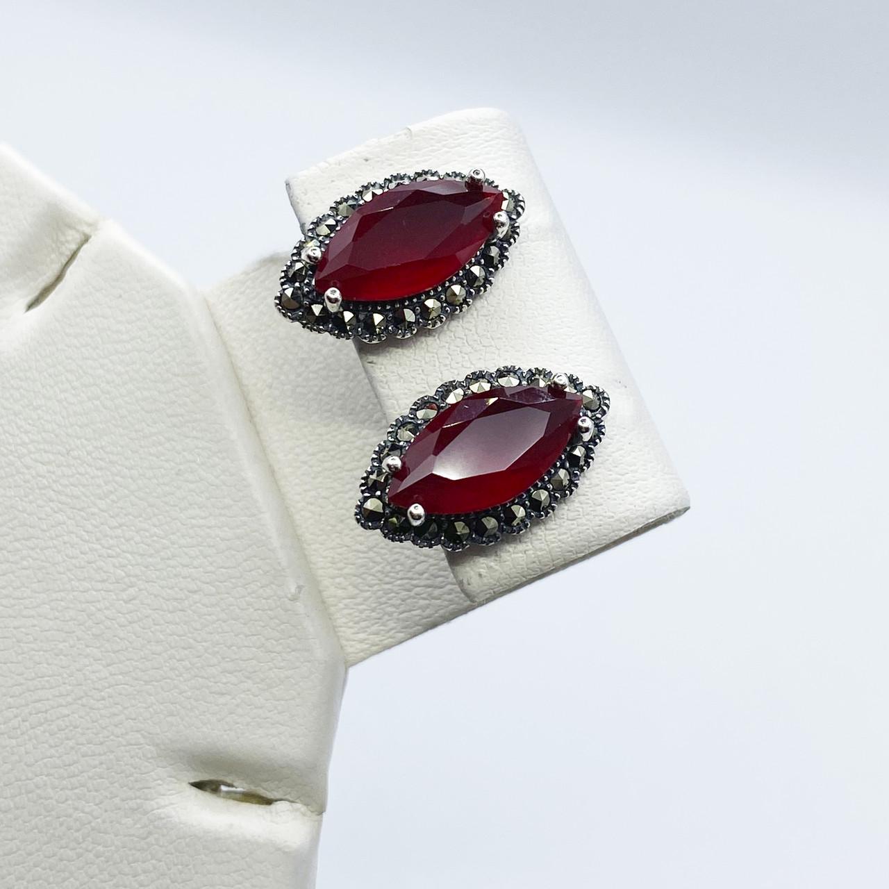 Серьги серебряные с рубином и марказитом 5,93 г (2046581323)