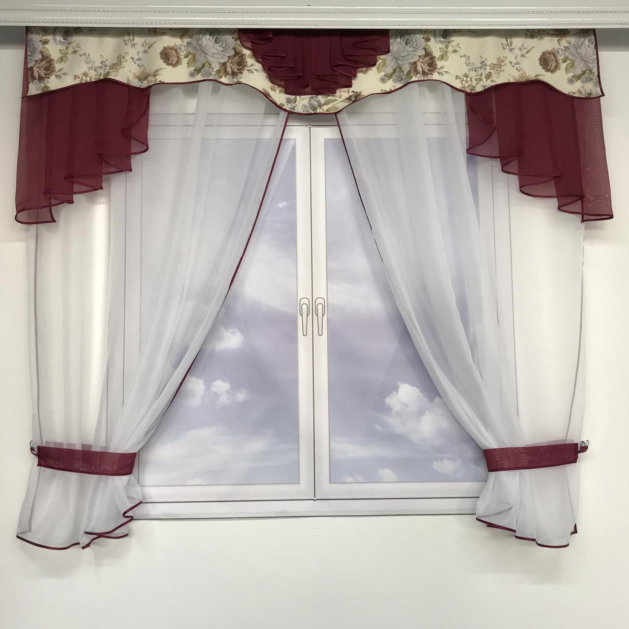 Тюль с ламбрекеном ALBO 200x180 см Бордовый (KU-313-15)