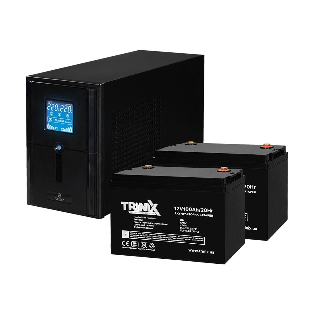Комплект резервного питания Kraft UPS PSW-1500VA LCD 1200W 24V и аккумулятор Trinix AGM 100 Ah 2 шт. (42-00062-8)