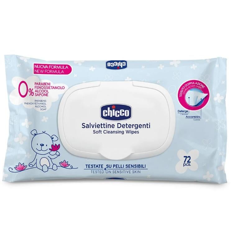 Вологі серветки Chicco м’які очищаючі з клапаном 72 шт. (143086)