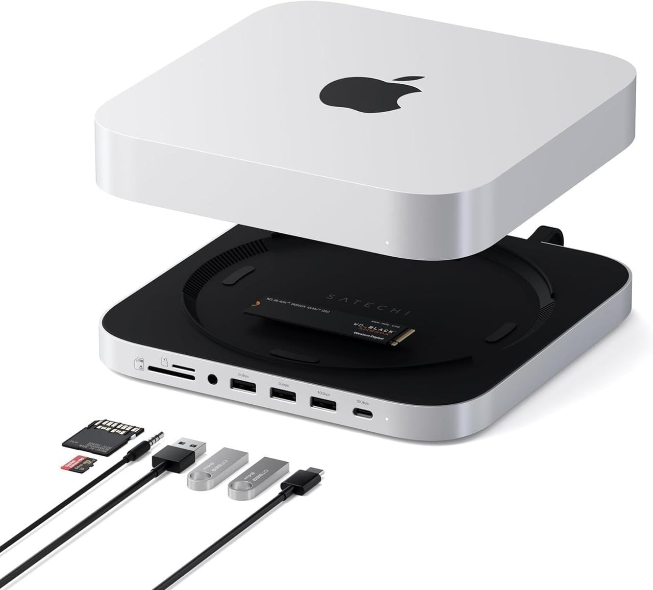 Док-станция для Mac mini Satechi с корпусом для SSD NVMe/SATA M.2 USB-C хаб 7в1 Серебристый