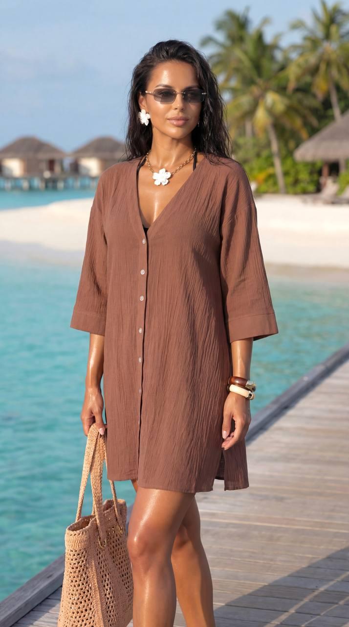 Рубашка-туника женская из жатого батиста La`visio р. 42-44 Коричневый