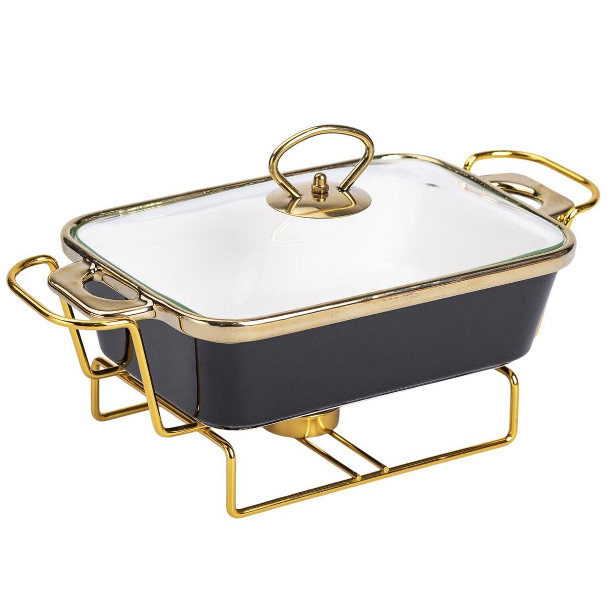 Мармитница керамическая с подставкой и стеклянной крышкой 1 л (HTJ-1001)