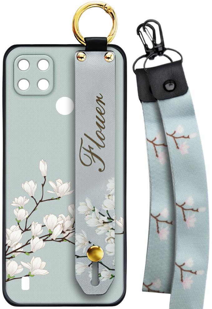 Чехол SHLab для Realme C21Y Flower White + два ремешка с карабином (25735)