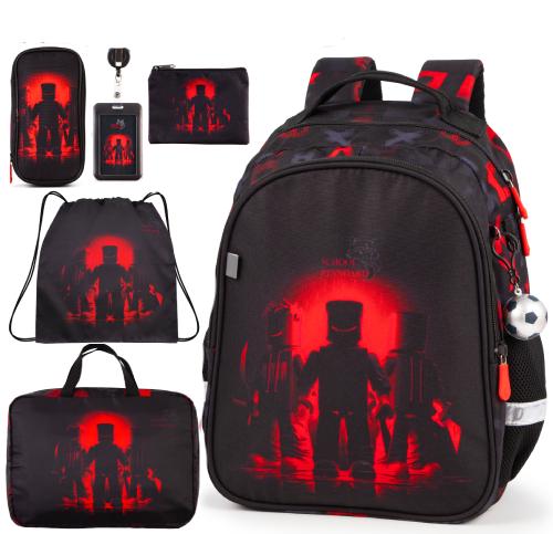 Ортопедический школьный рюкзак 6 в 1 для мальчика School Standard с Роблокс для первокласника (SET 160-31)