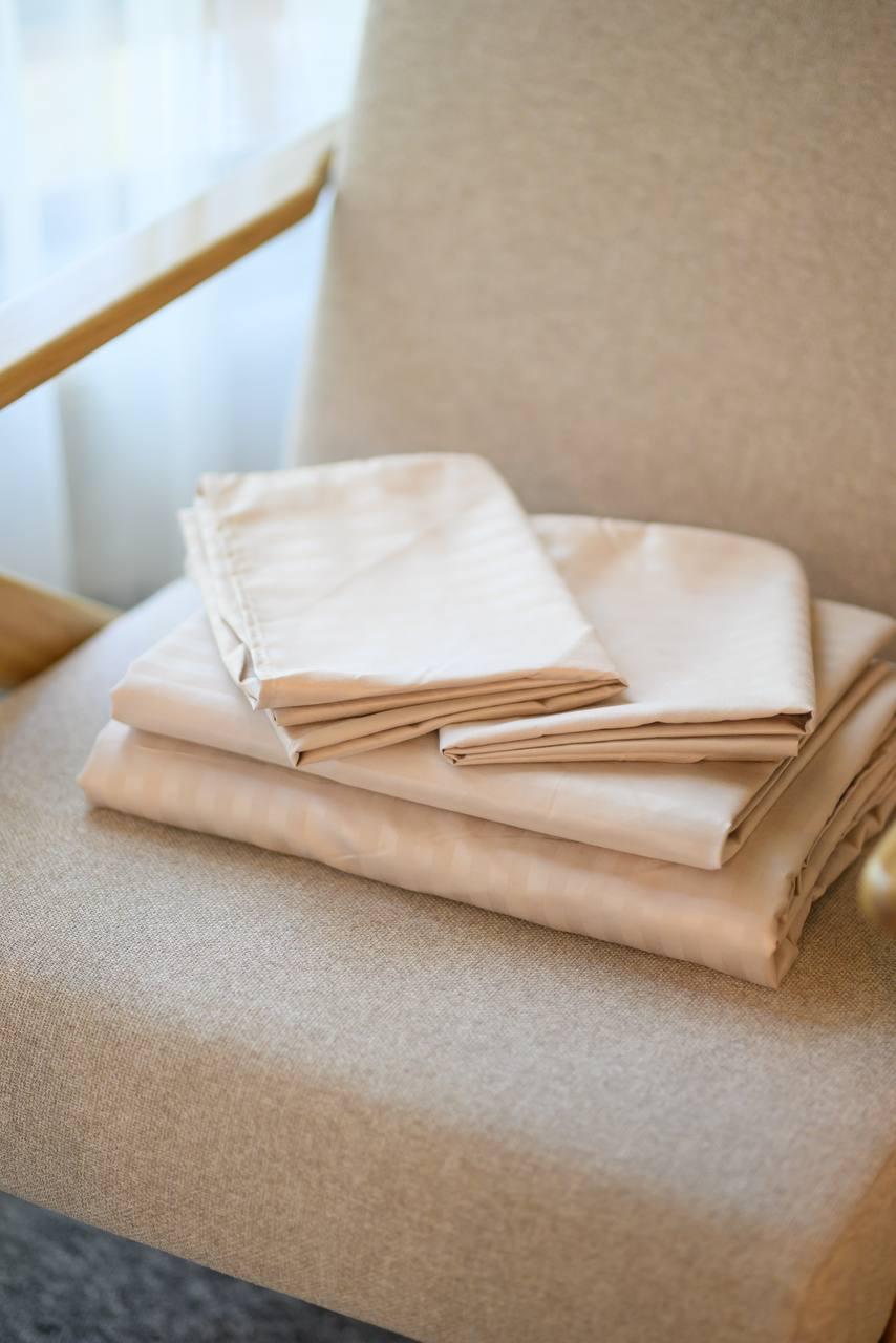 Комплект постільної білизни Signorina Siena зі страйп-сатину євро 50х70 см/70х70 см Бежевий (008E) - фото 3