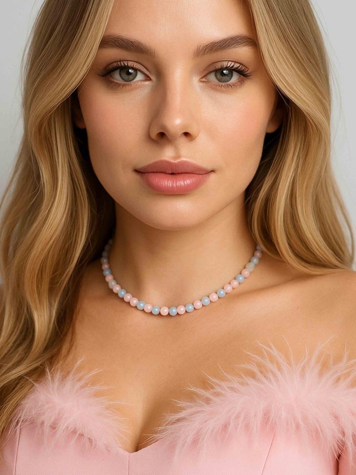 Чокер LeBijou з рожевого кварцу та аквамарину (5254)