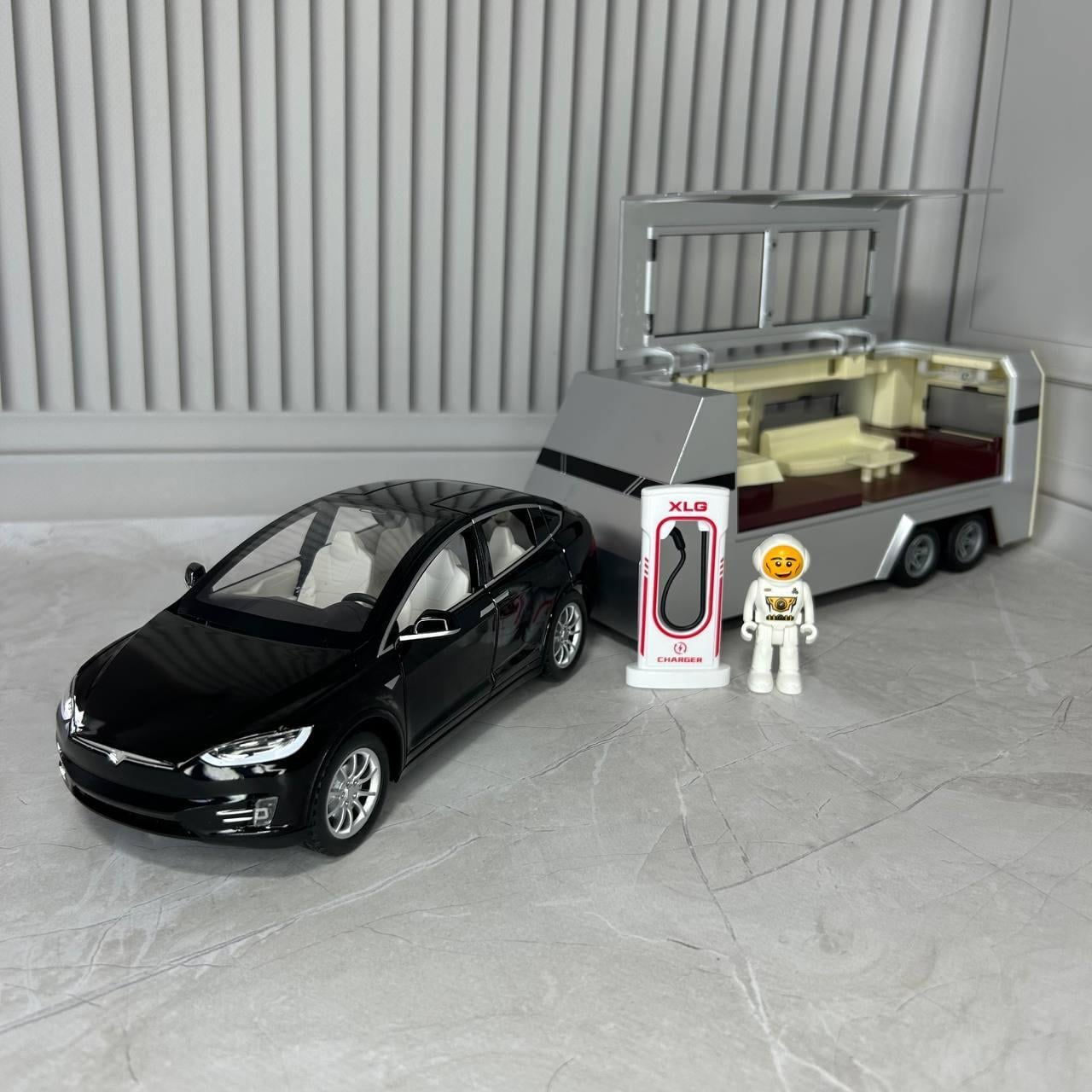 Детская машинка инерционная Tesla Model XM 92317-6 подсветка звук домик на колесах Черный (2641167473)