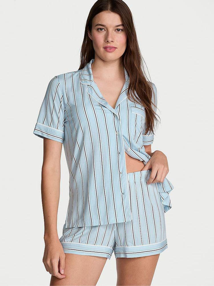 Піжама сорочка/шорти Victoria's Secret Modal Soft Short Pajama Set смужка М Блакитний (26811566D)