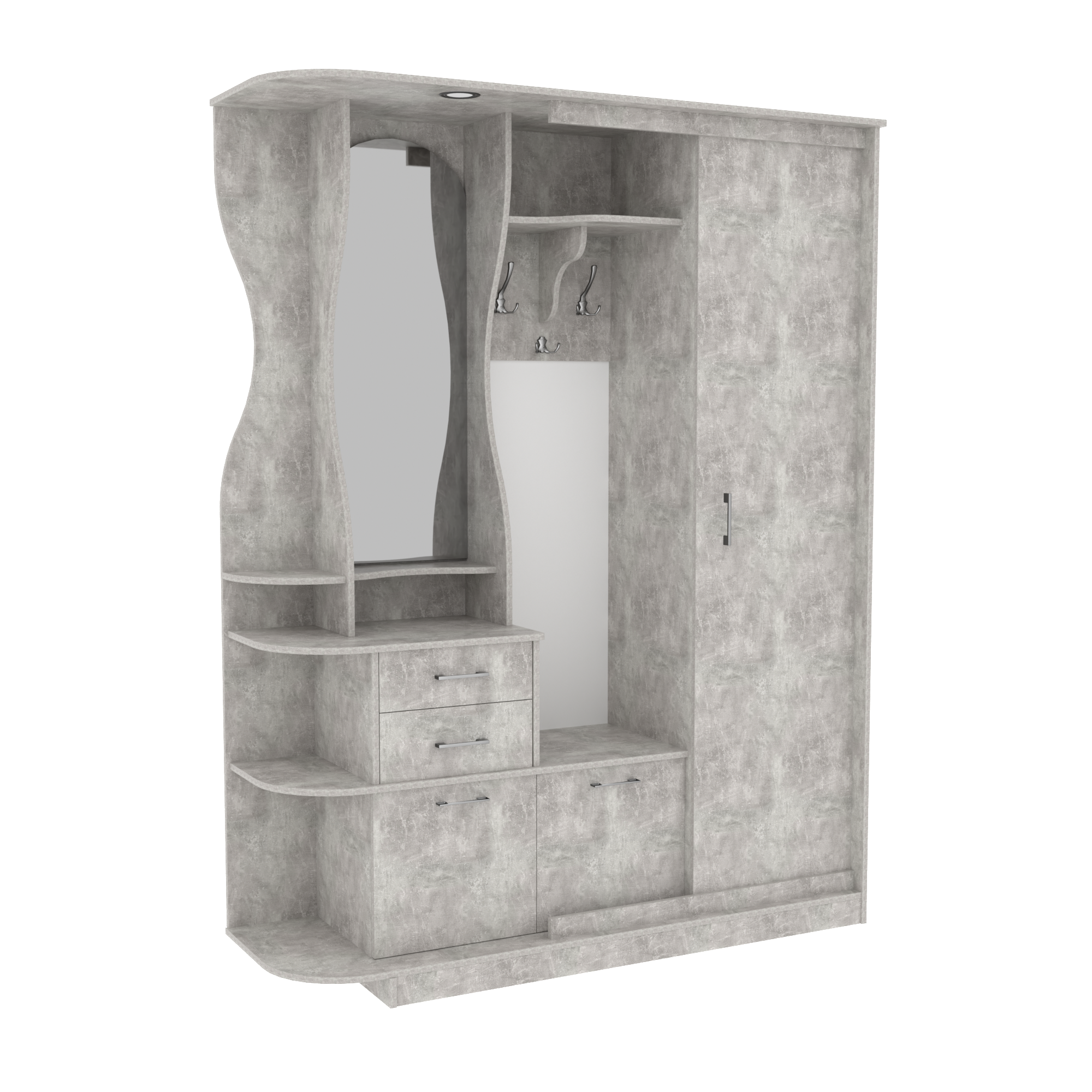 Прихожая прямая LUX шкаф-комод с зеркалом и вешалкой 1910х500х2100 мм Бетон (25044396)