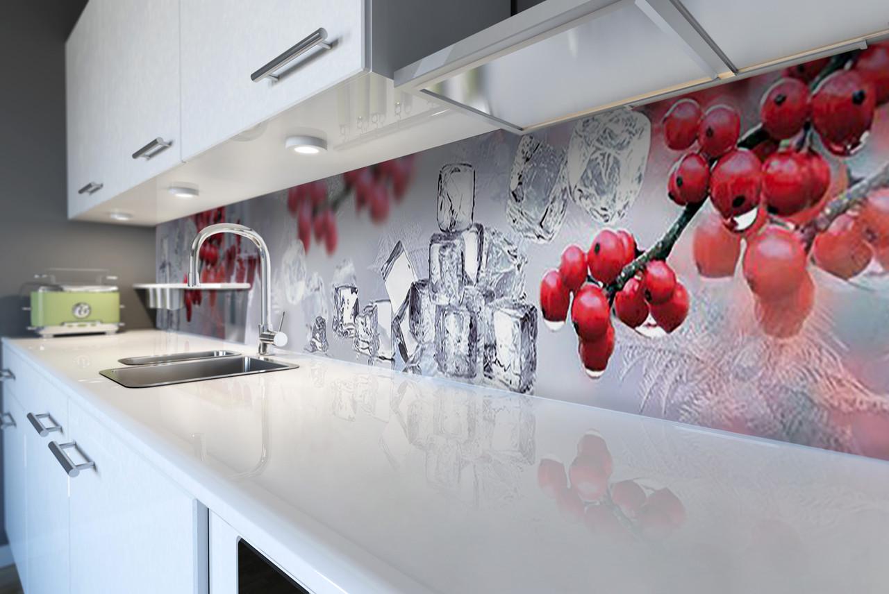 Кухонный фартук Красные ягоды лед из самоклеющейся виниловой пленки 60х250 см Серый Кухонный фартук Красные ягоды лед из самоклеющейся виниловой пленки 60х250 см Серый