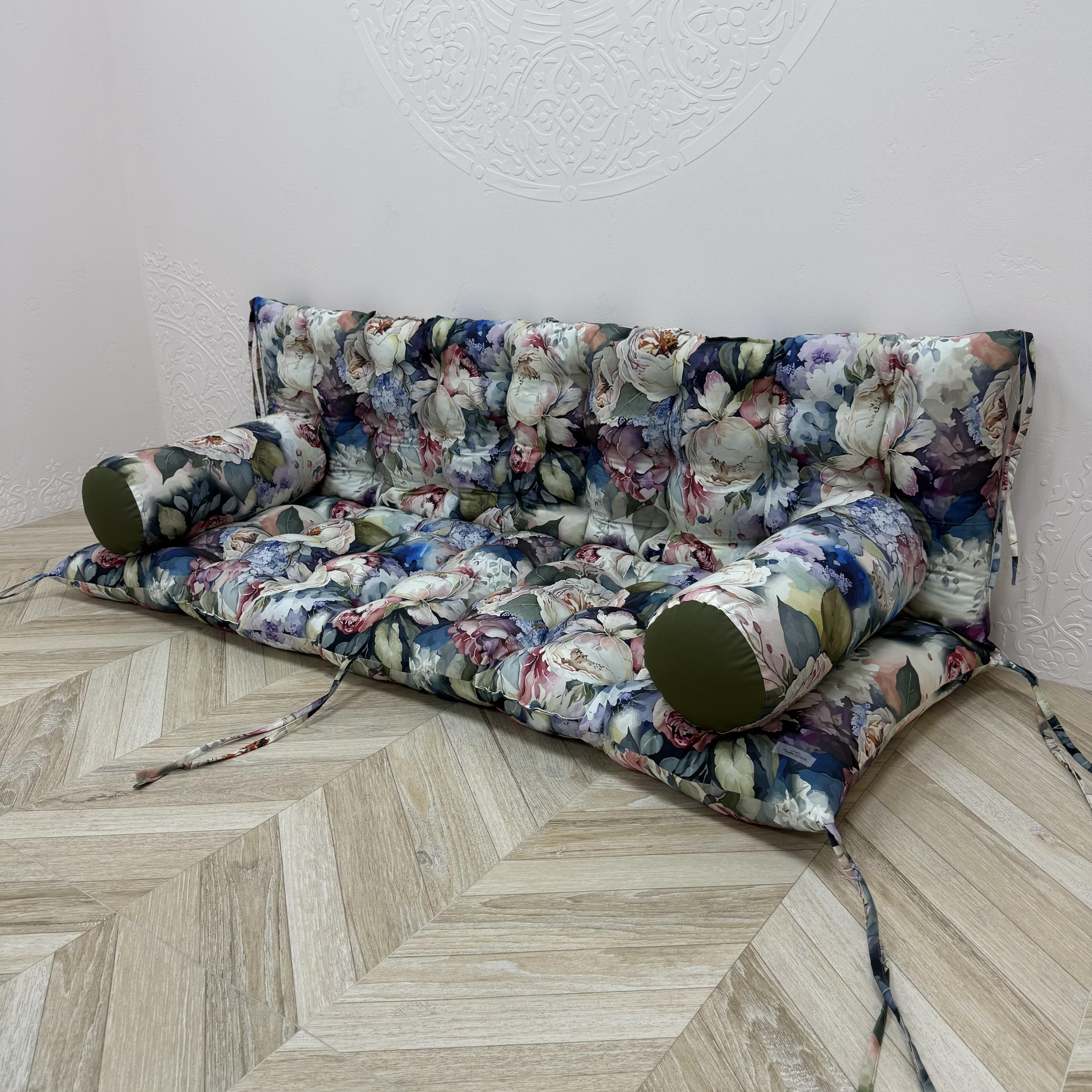Подушка Comfort Home 3D flowers на поддоны/качели/каркасы/садовую мебель с валиками панама 100х50х50 см