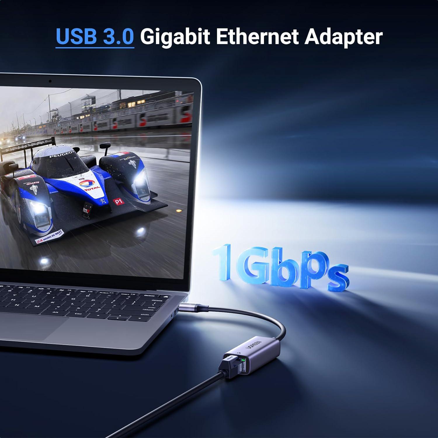Сетевая карта UGREEN USB-Ethernet 1 Гбит/с LAN USB 3.0-RJ45 1000 Мбит/с металлический Серый (50922) - фото 2