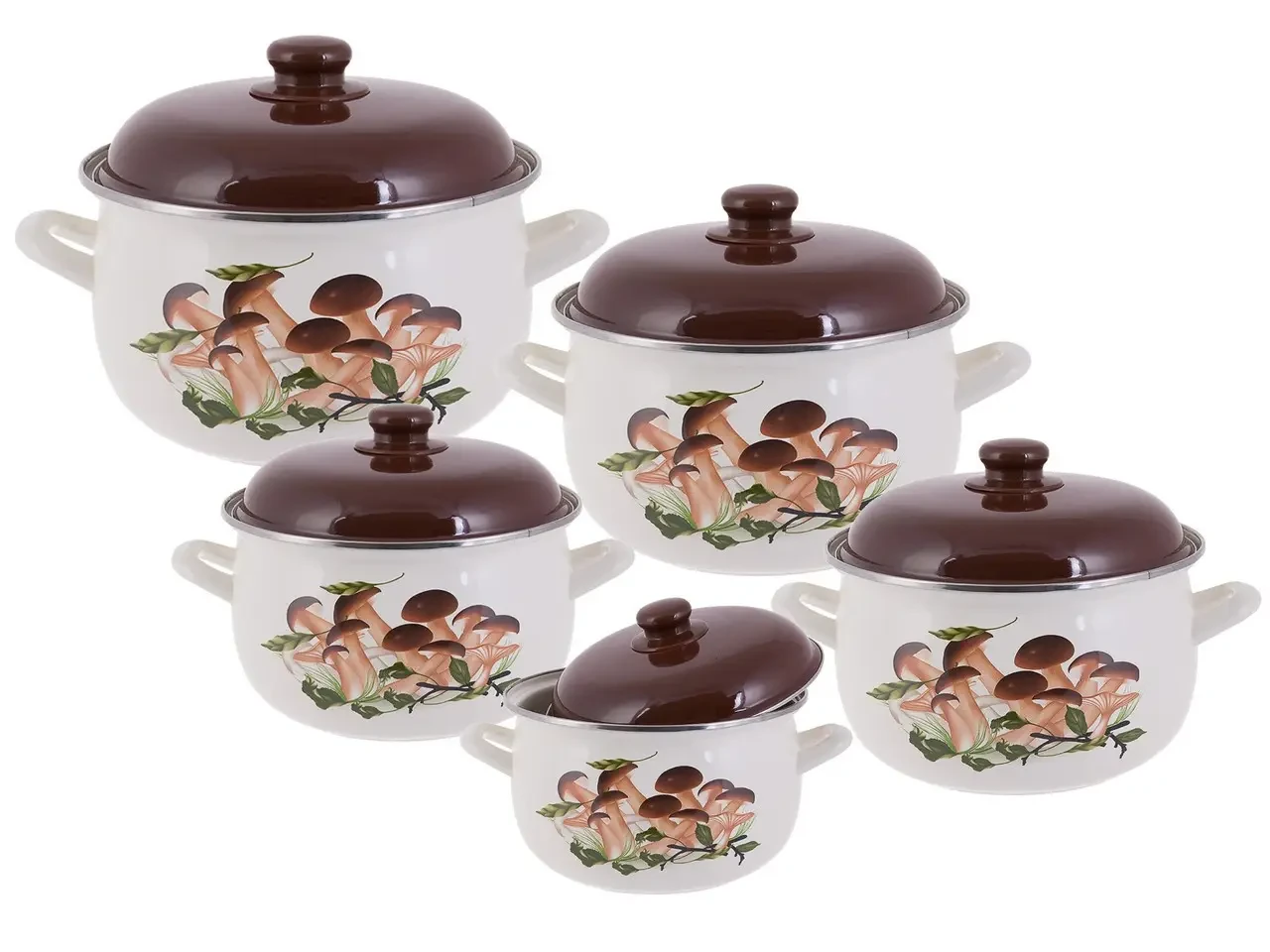 Набор эмалированных кастрюль Edenberg Грибы 5 шт. 10 предметов (EB-1880)