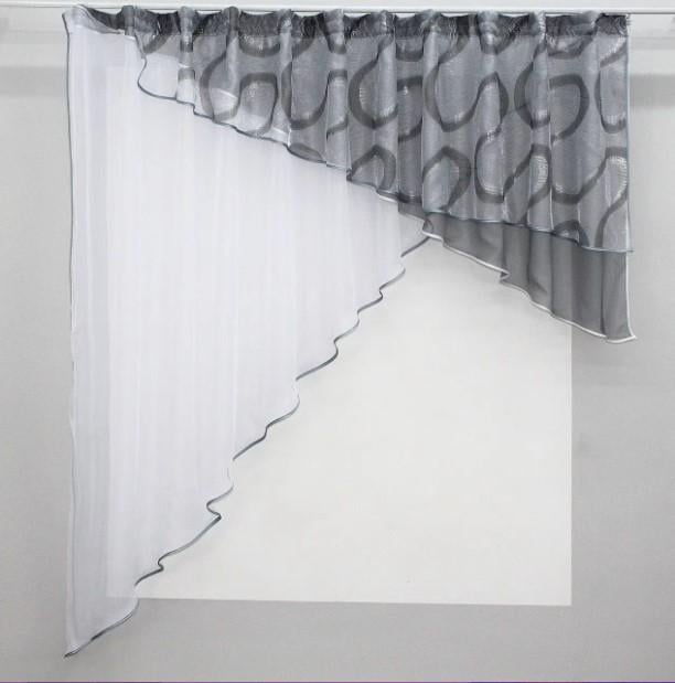 Шторки на кухню шифон/органза 290х170 см Белый/Серый (00к 59-308)