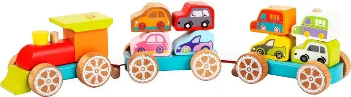 Деревянная игрушка Cubika Поезд с машинками 30 см Разноцветный (150-98-13999)