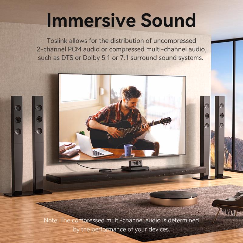 Кабель оптичний Vention Toslink з поворотом на 360° SPDIF Dolby Digital Аудіо Hi-Fi нейлонове обплетення 3 м Чорний (BKDBI) - фото 5