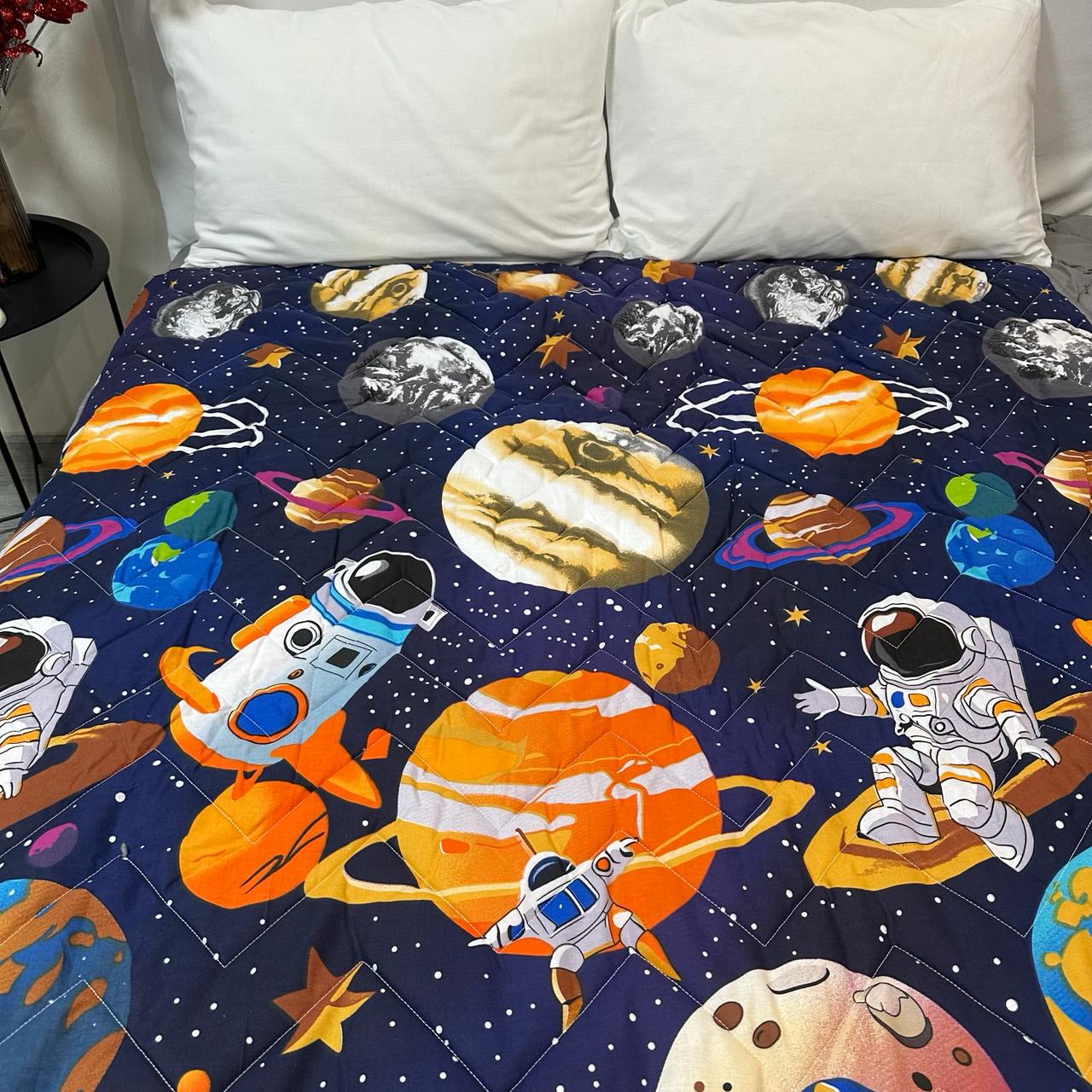 Покрывало-одеяло детское двустороннее Космос 150х210 см Синий (P-DL-4)