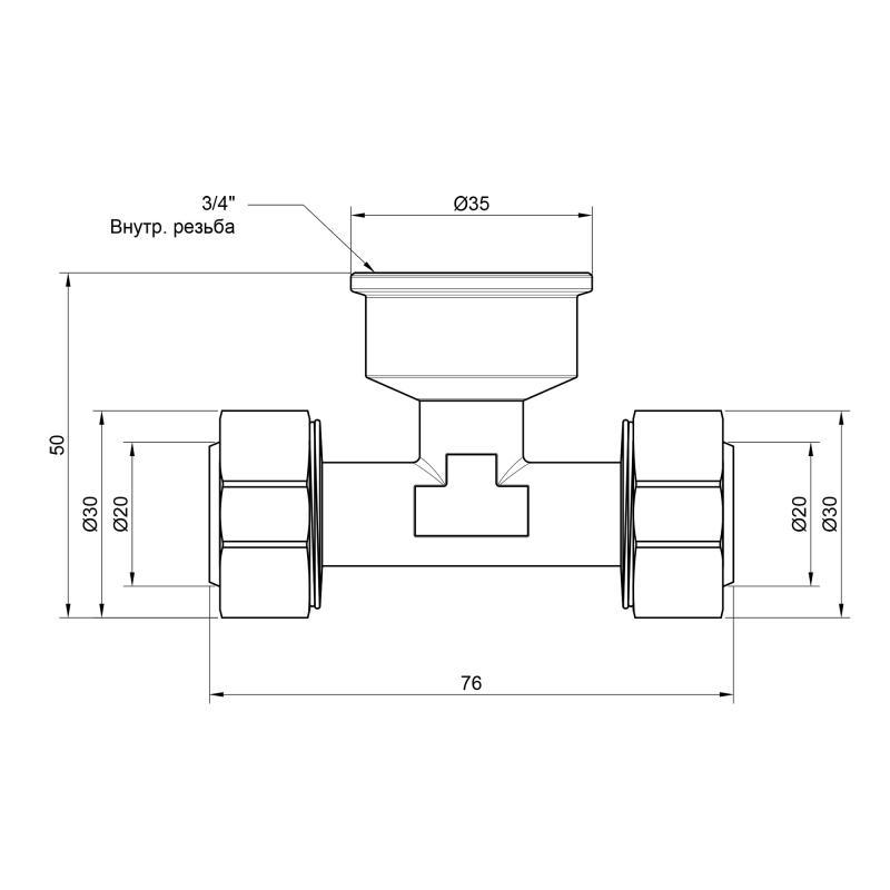 Тройник обжимной SD Plus 20х3/4"х20 ВР (SD159W202020) - фото 2