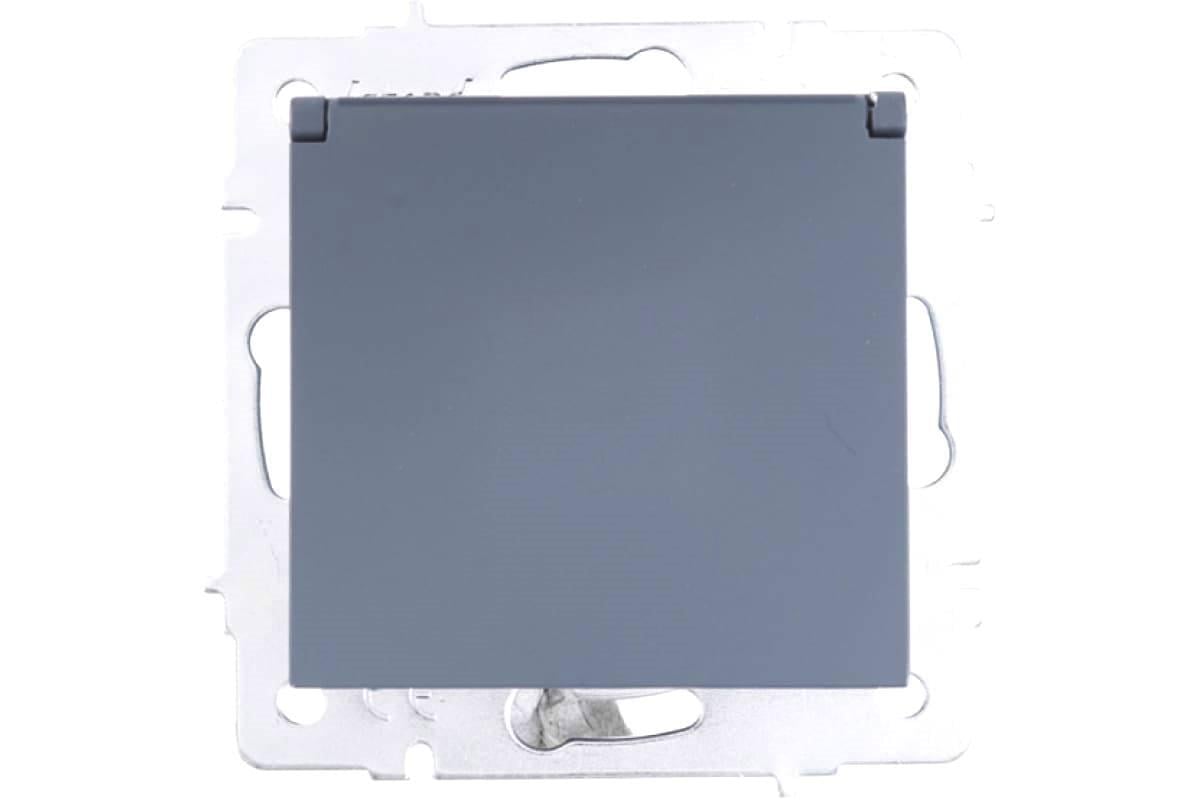 Розетка Lezard Vesna 1-я с заземлением и крышкой без рамки Шеффилд Грей (742-3488-123B)