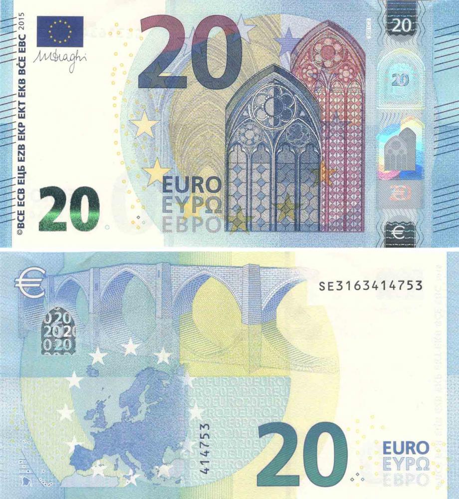Коллекционная банкнота Италия 20 ЕВРО 2015 SE S011 Драги UNC (Б08695)