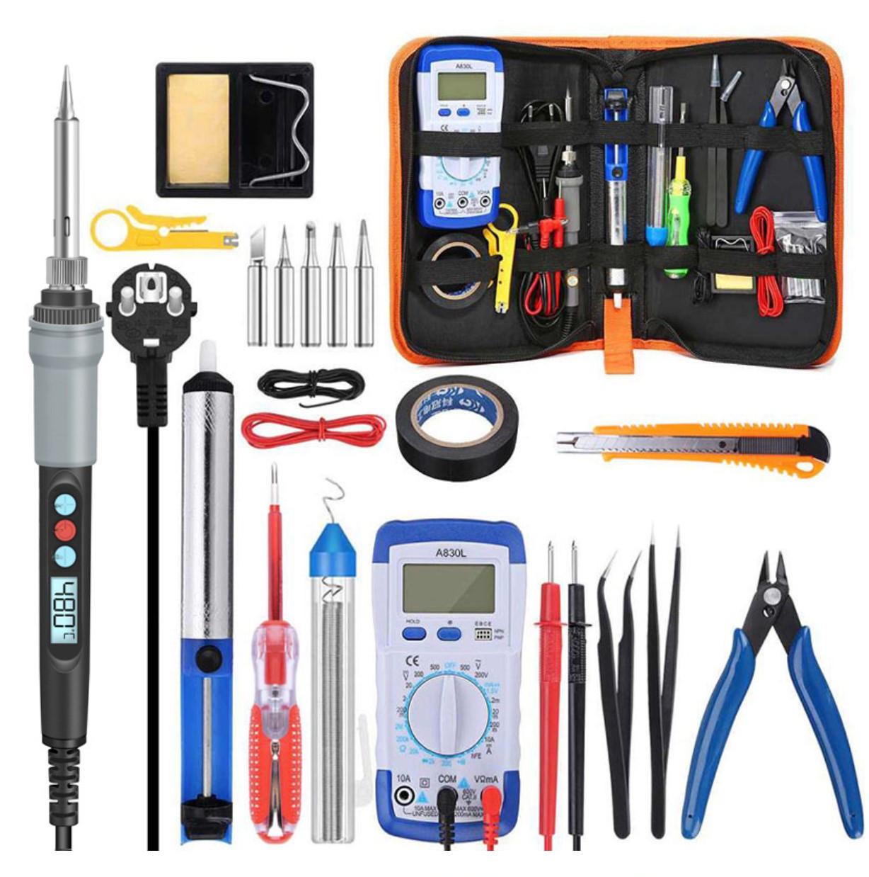 Паяльный набор HandSkit-830LCD мультиметр/паяльник 90W с регулируемой t и ЖК дисплеем 20 предметов