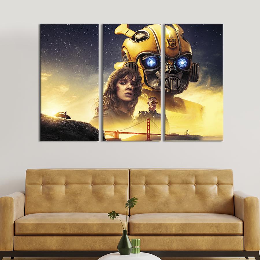 Картина на холсте триптих Бамблби, вселенная Трансформеров 128x81 см (1464-31)
