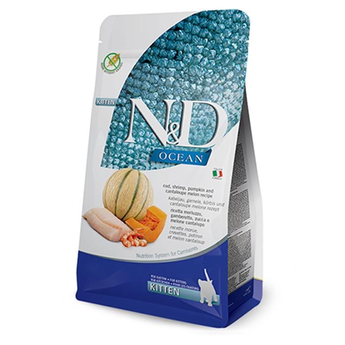 Корм для котів Farmina N&D Ocean Kitten Cod and Shrimp беззерновий з тріскою/креветками/динею 300 г