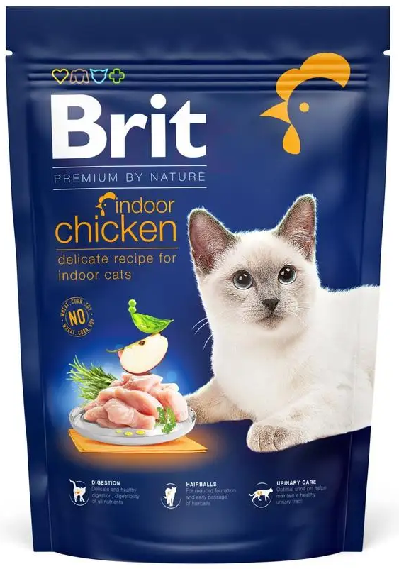 Сухой корм для домашних кошек Brit Premium Cat Indoor с курицей и мякотью яблока 800 г (1789932817)